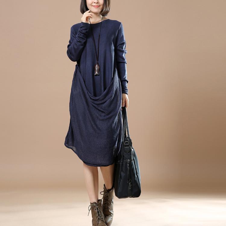 Navy draping design sweater dresses