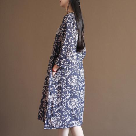 Navy floral cotton sundress plus size summer maxi dresses oversize caftan