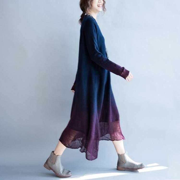 Navy flowy pure cotton maxi dresses long sleeve cotton dress oversize caftans