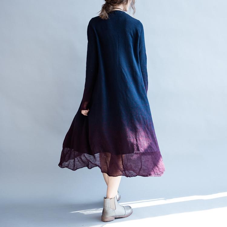 Navy flowy pure cotton maxi dresses long sleeve cotton dress oversize caftans