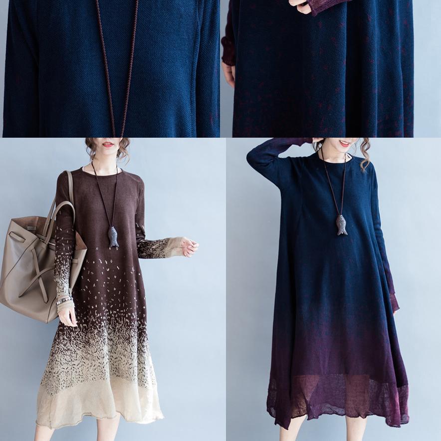 Navy flowy pure cotton maxi dresses long sleeve cotton dress oversize caftans