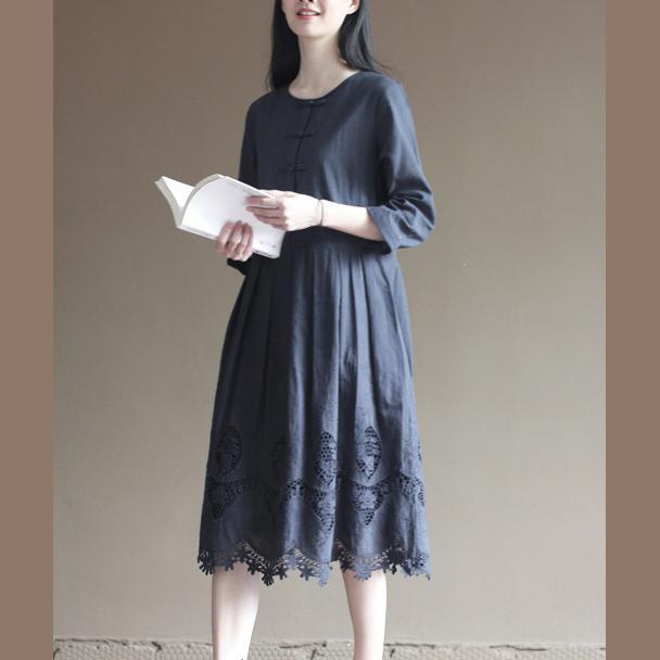 Navy lace patchwork cotton dress bracelet sleeve cotton vintage dresses
