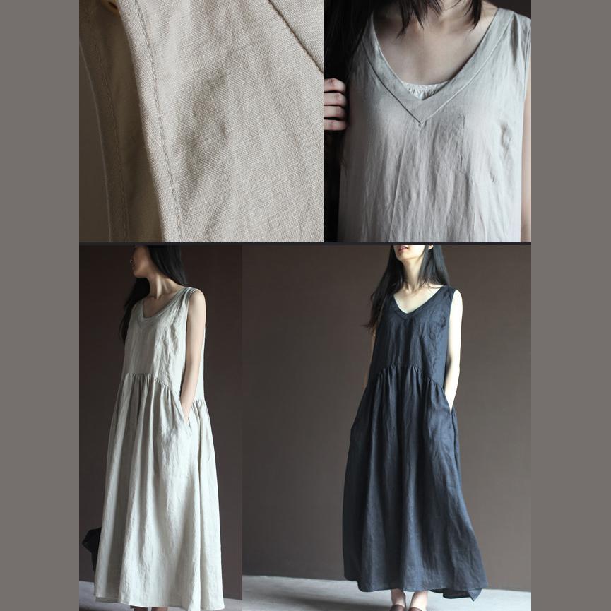 Navy linen dresss for summer maxi dresses sleeveless long sundress casual dresses