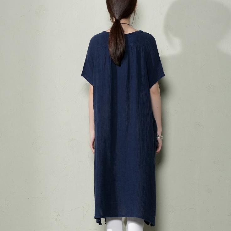 Navy Linen Sundress Plus Size Shirt Blouse Top
