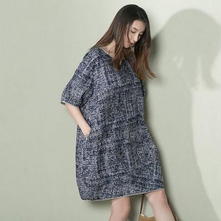 Navy print baggy holiday sundress linen summer dresses oversize
