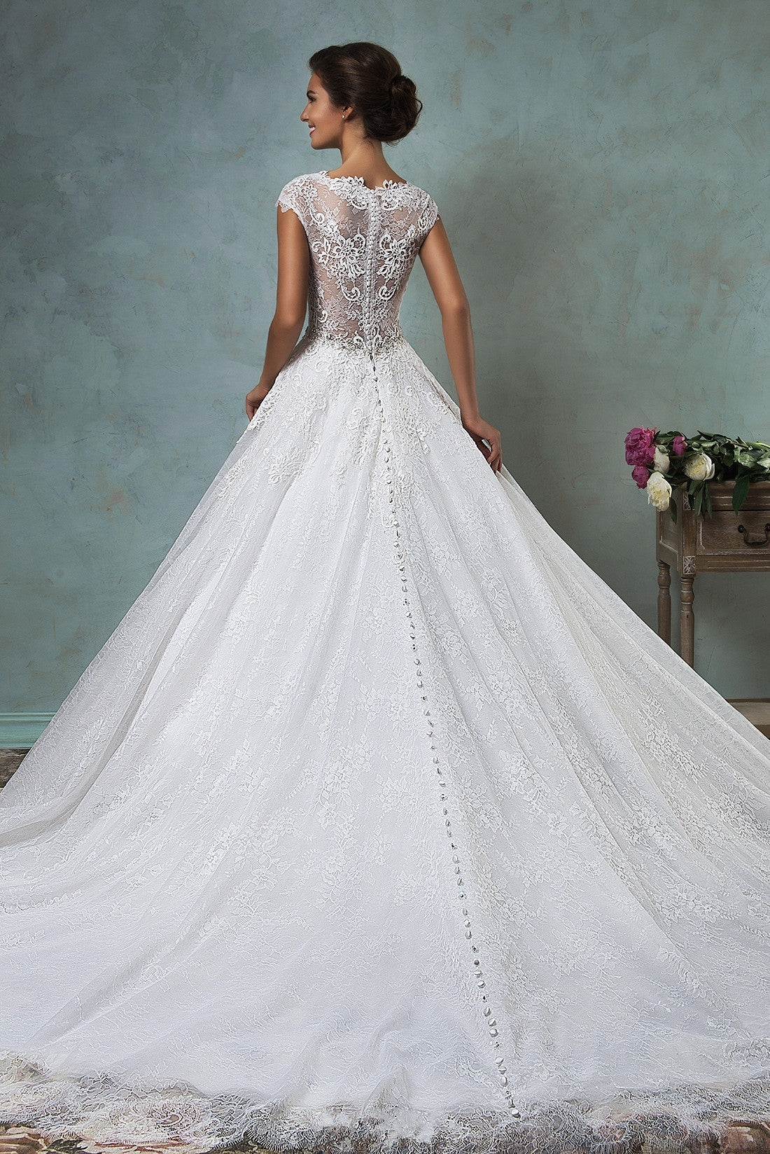 New Arrival A-Line Applique Wedding Dress Cap Sleeve Court Train  Princess Dress