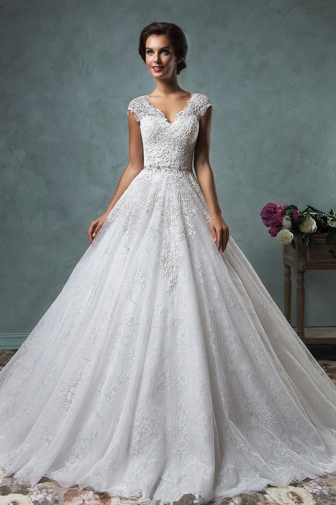 New Arrival A-Line Applique Wedding Dress Cap Sleeve Court Train  Princess Dress