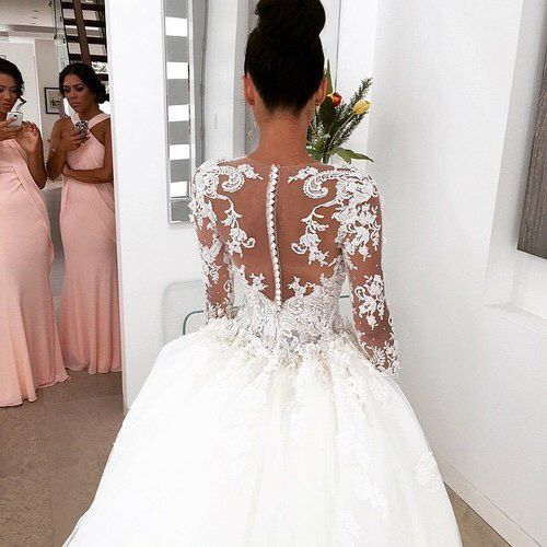 New Arrival Ball Gown Princess Dress Long Sleeve 3D Lace Wedding Dress  BA2810