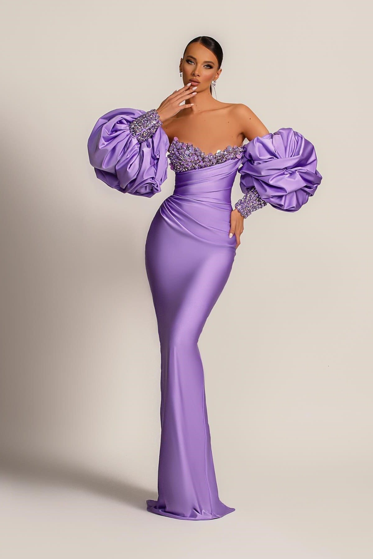 New Arrival Lilac Detachable Sleeves Evening Prom Dresses Mermaid Sweetheart With Sequins