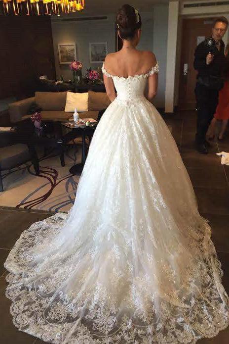 New Arrival Off the Shoulder Ball Gown Wedding Dress Crystal Lace Bridal Gown