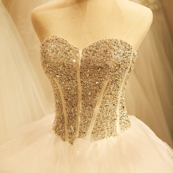 New Arrival Sweetheart Crystal Bridal Gown Gorgeous Lace-Up Organza Long Wedding Dresses