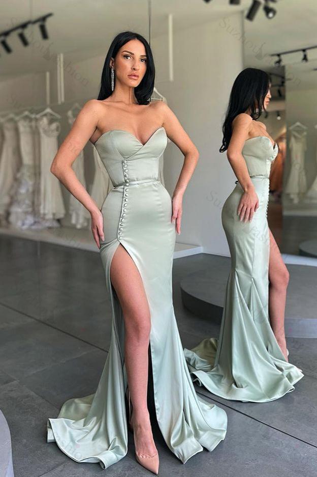 New Arrival Sweetheart Mermaid Long Evening Prom Dresses With Side Slit