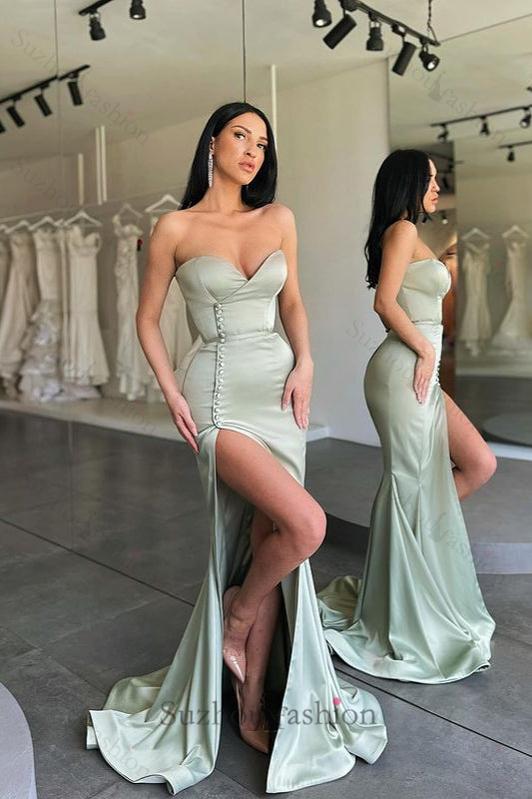 New Arrival Sweetheart Mermaid Long Evening Prom Dresses With Side Slit