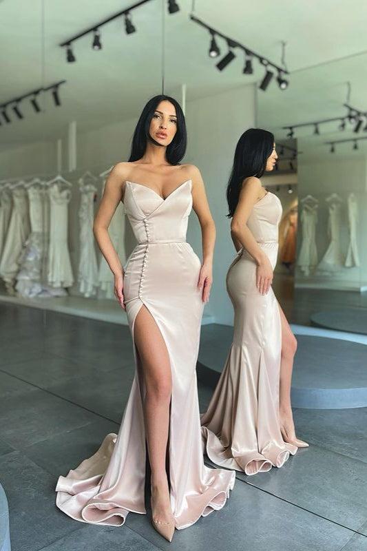 New Arrival Sweetheart Mermaid Long Evening Prom Dresses With Side Slit