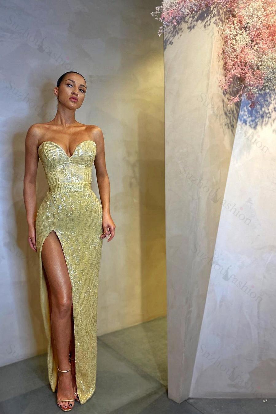 New Arrival Sweetheart Split Evening Prom Dresses Mermaid Sequins Party Gowns