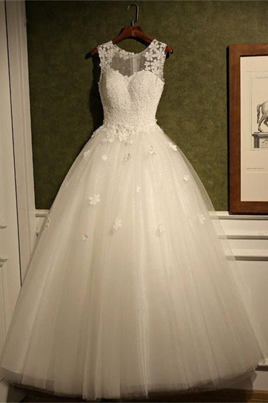 New Arrival Tulle Lace  A-Line Wedding Dress Natural Sleeveless Floor Length Bridal Dresses