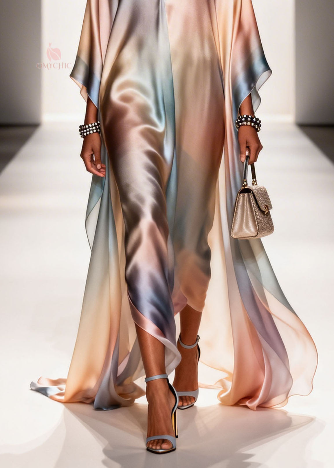 New Gradient Color V Neck Plus Size Chiffon Long Dress Summer