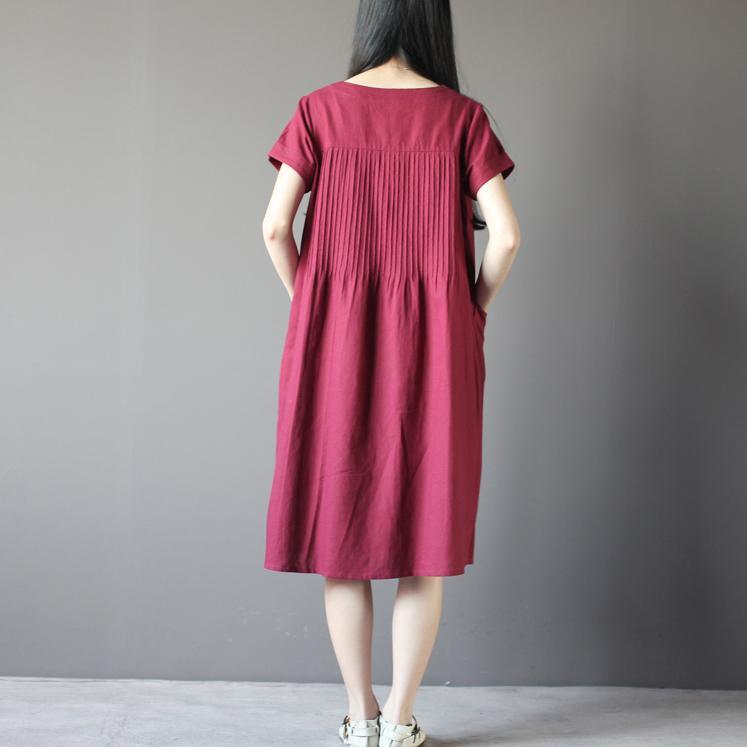 New Burgundy linen sundress plus size shift dresses retro