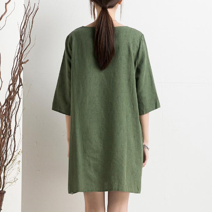New retro green cotton sundress half sleeve summer shift dresses plus size