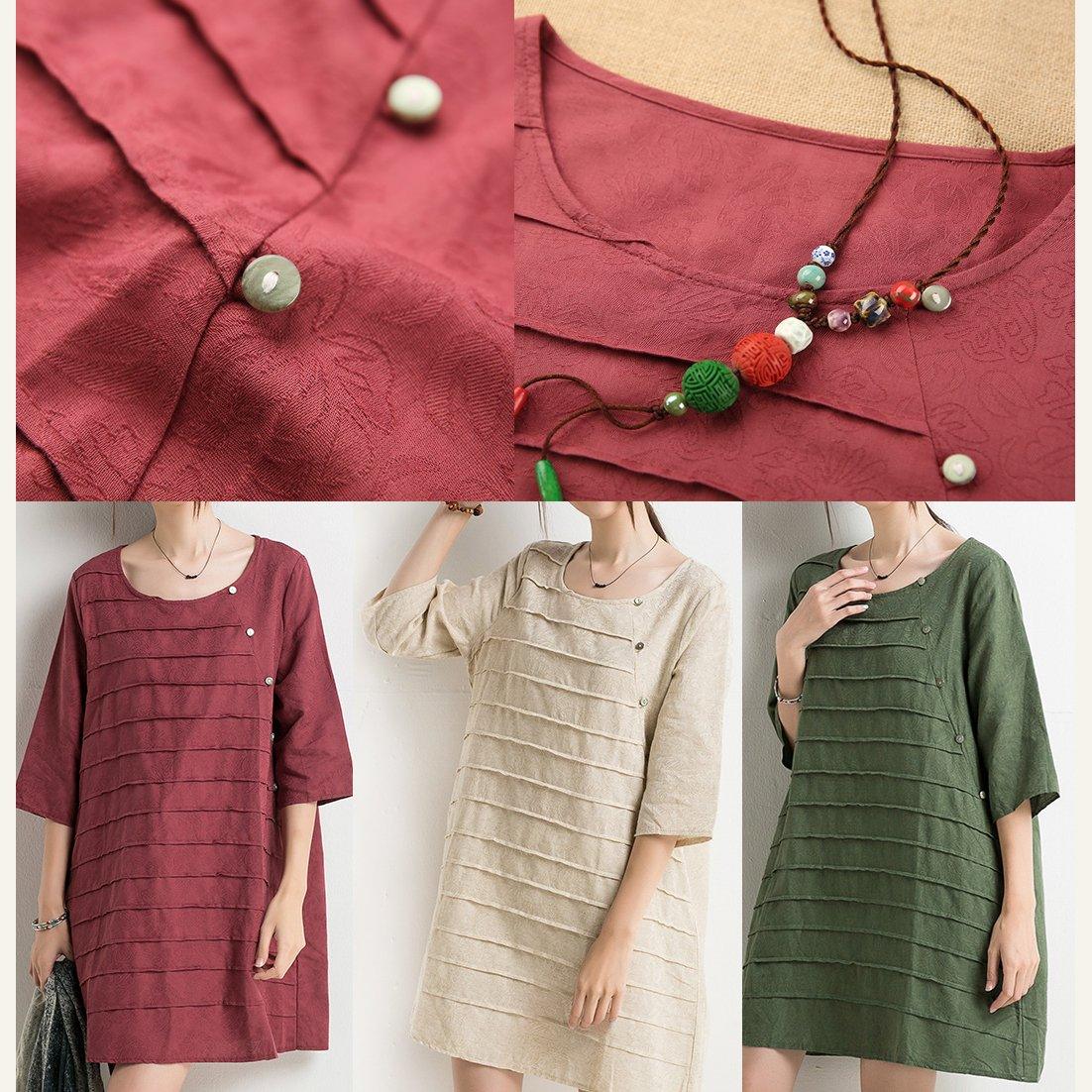 New retro green cotton sundress half sleeve summer shift dresses plus size
