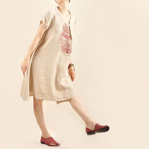 Nude causal sundress linen shift dress