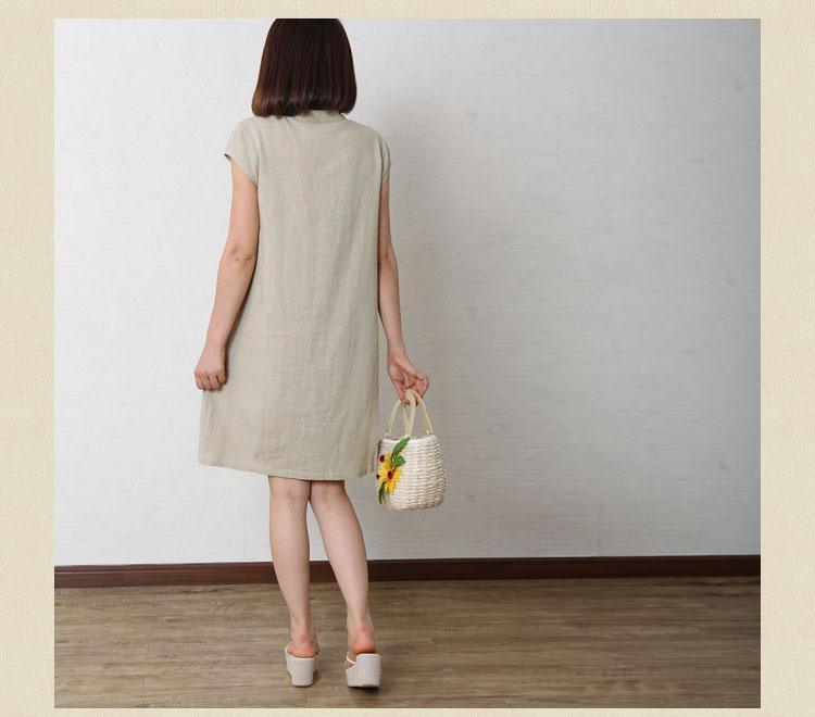 Nude cotton dress plus size shift dress linen sundresses