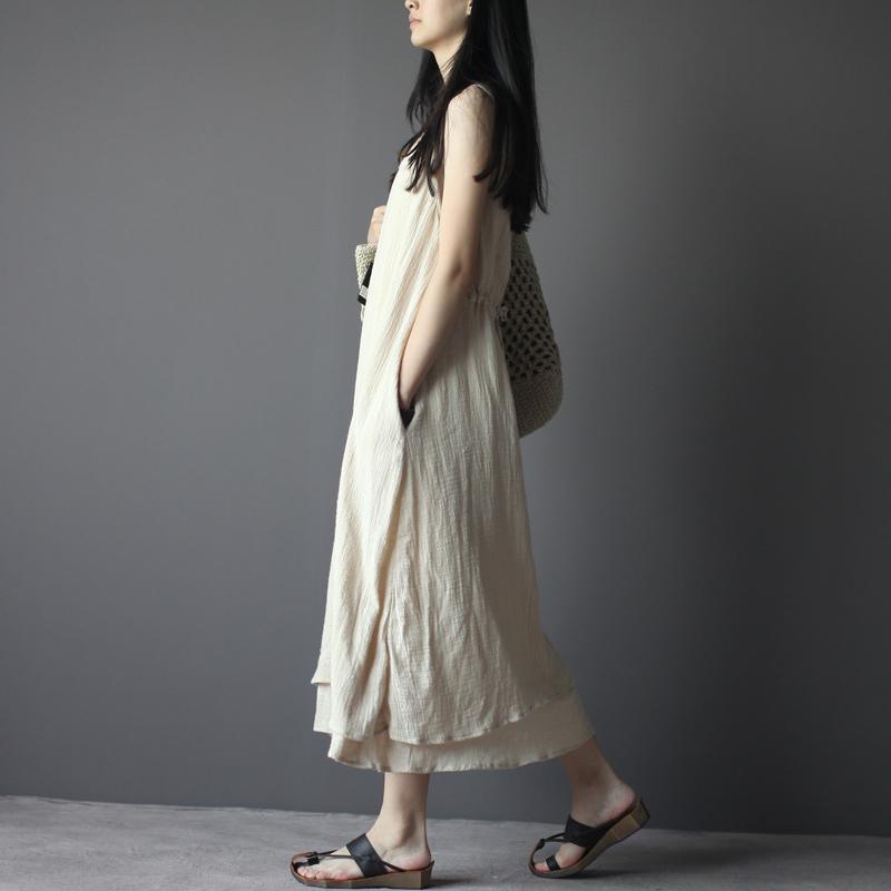 Nude long linen summer dress linen maxi sundress sleeveless