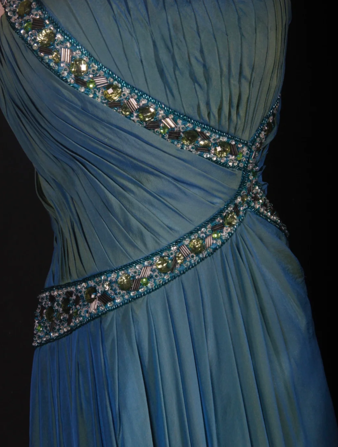 Unique Blue One Shoulder Satin Pleated Beaded Mermaid Prom Dress Long Birthday Evening Gowns - View 4 | VelvetHem