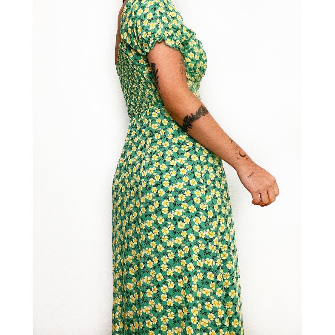 Floral Floral Print Fresh Sweet V - neck Mid - Length Dress