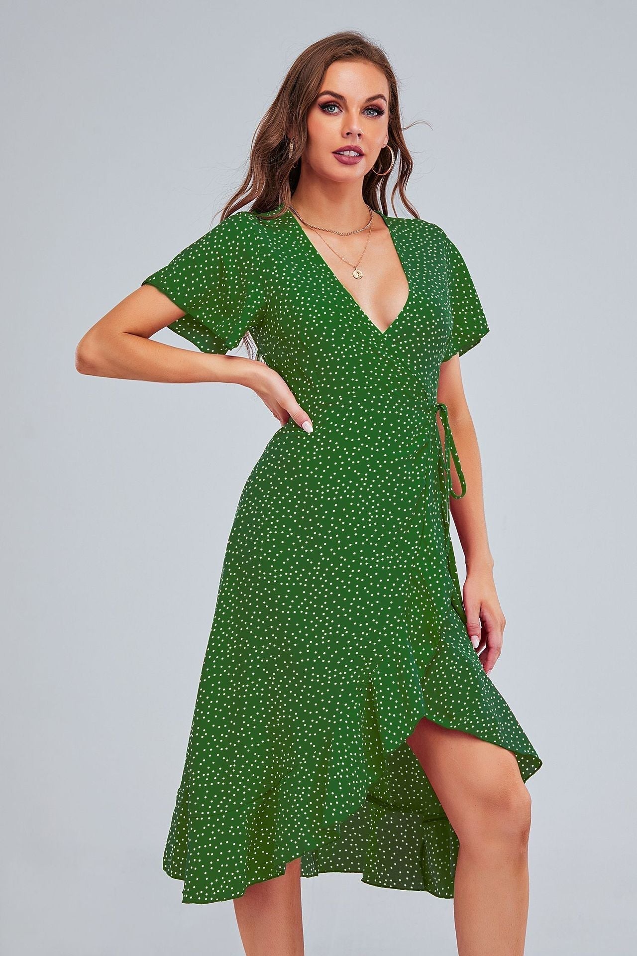 Rejoice Metallic Detailed Wrap Maxi Dress Green FINAL