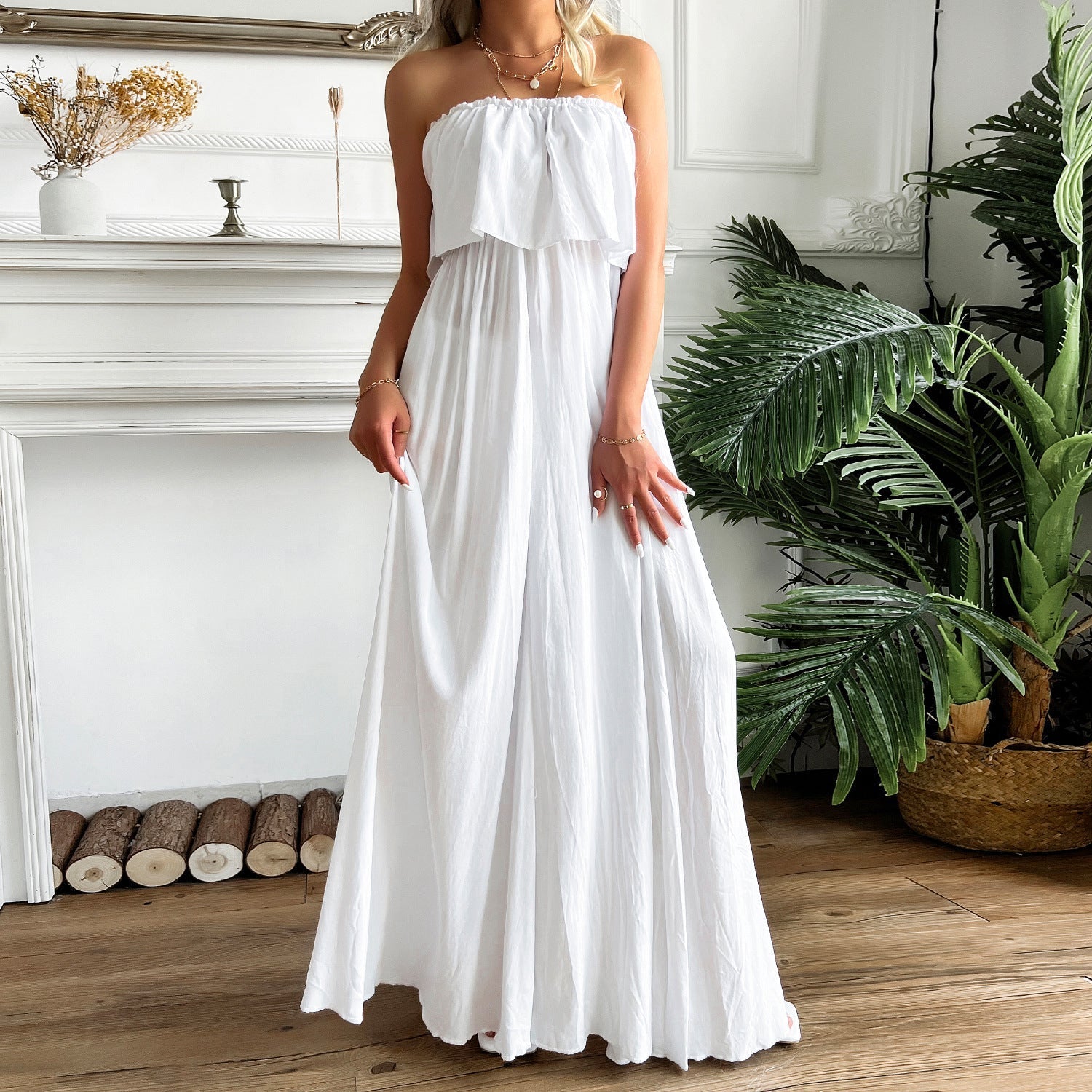 Positive Energy Strapless Maxi Dress Off White