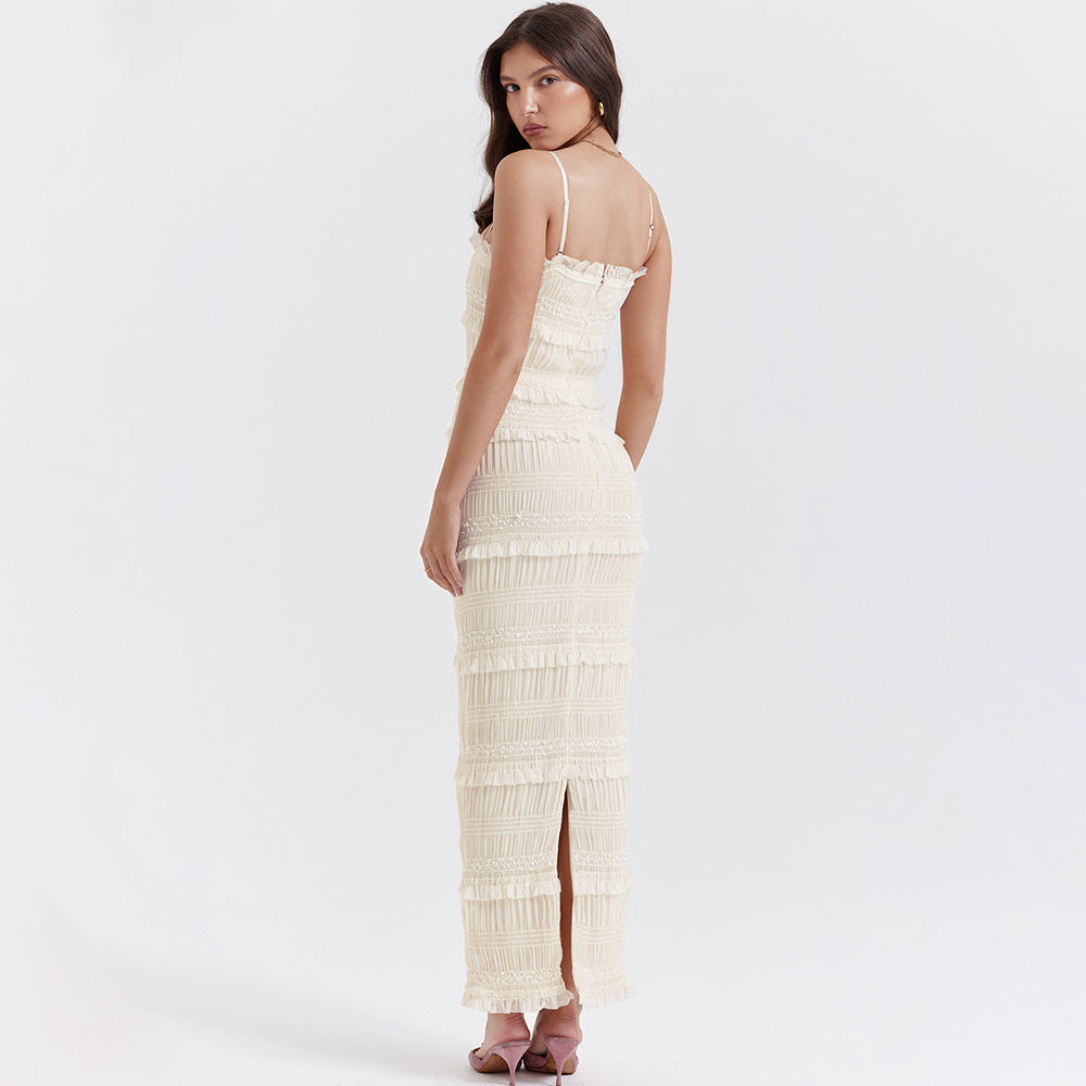 High Elastic Sequin Lace Slim Fit Backless Maxi Dress Cami Dress