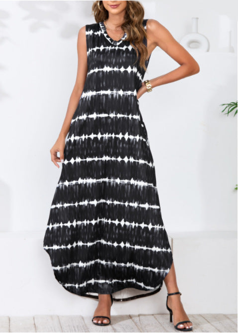 Powell Striped Adjustable Maxi Dress Black