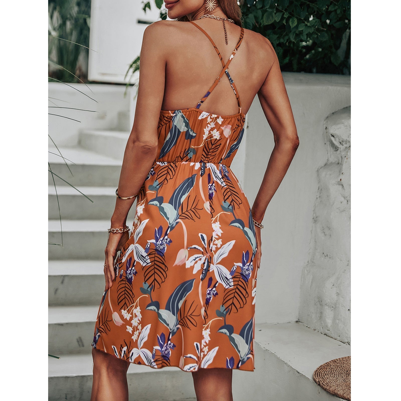 Cosmo Marble Print Satin Slip Midi Dress Chocolate