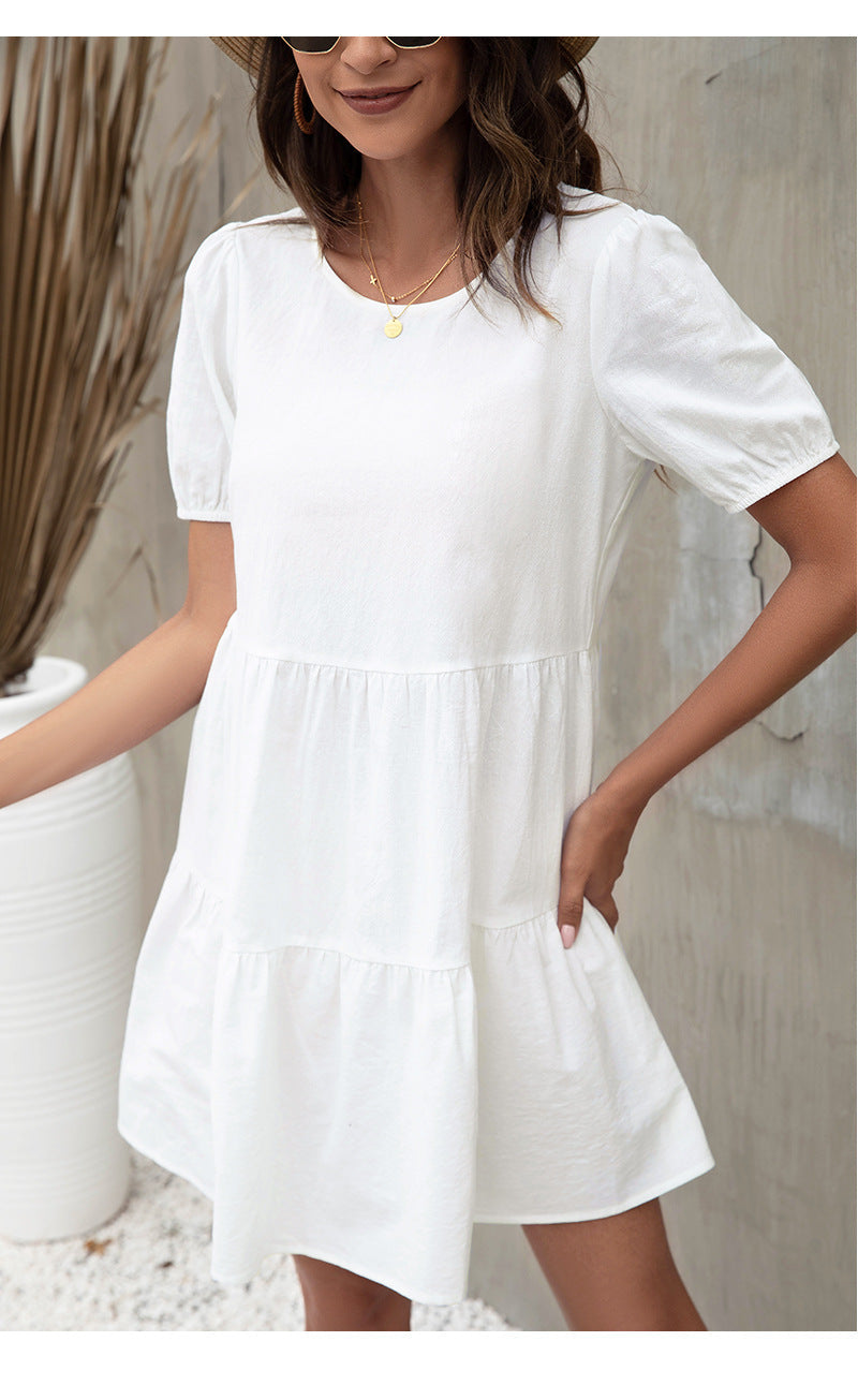 Randi Contrast Poplin Babydoll Dress White