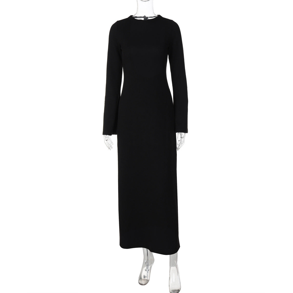 Solid Color Backless Long Sleeves Lace up Slim Fit Dress