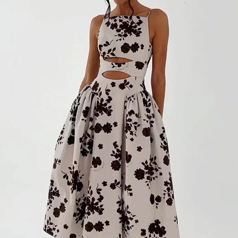 Karen Elevated Women's a Line Dress with Cut Outs and Floral Print Evening Wear Edit