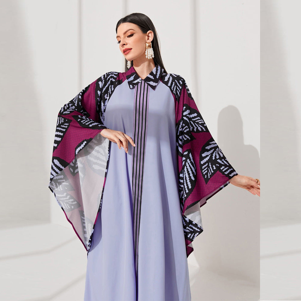 Elegant Batwing Sleeve Shirt Collar Woven Dress