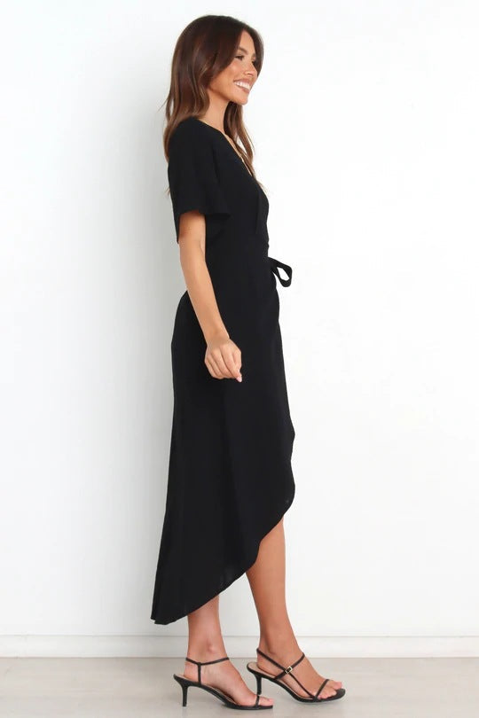 Bold Move Wrap Midi Dress Black