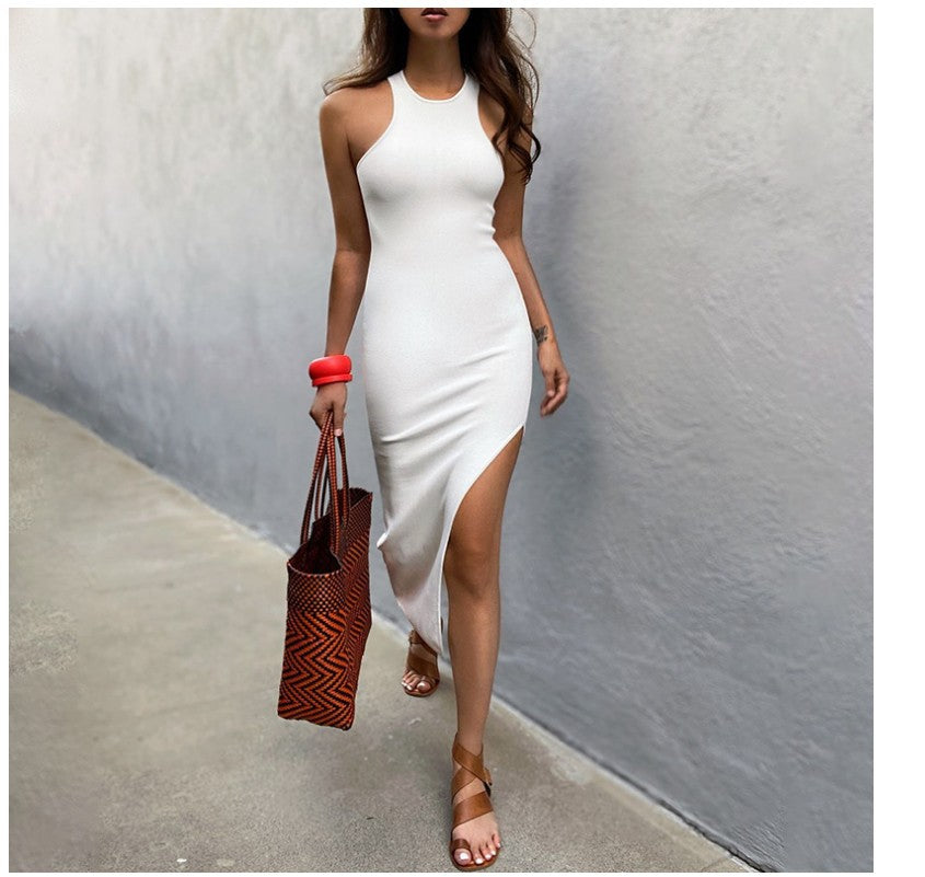 Tacha Cotton Halter Ruffle Midi Dress White
