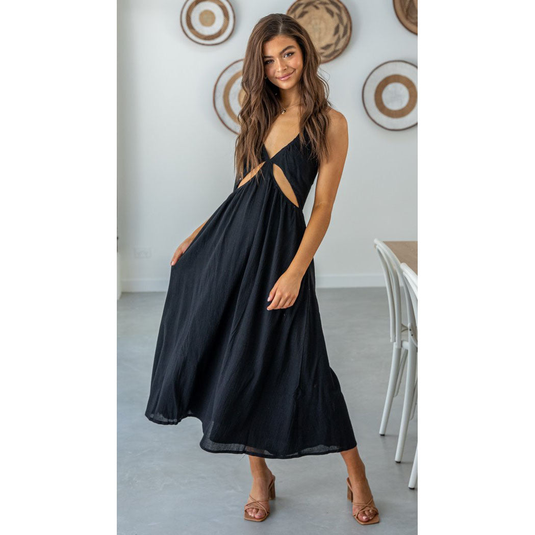 Veronique Cotton Blend Cutout Maxi Dress Black FINAL