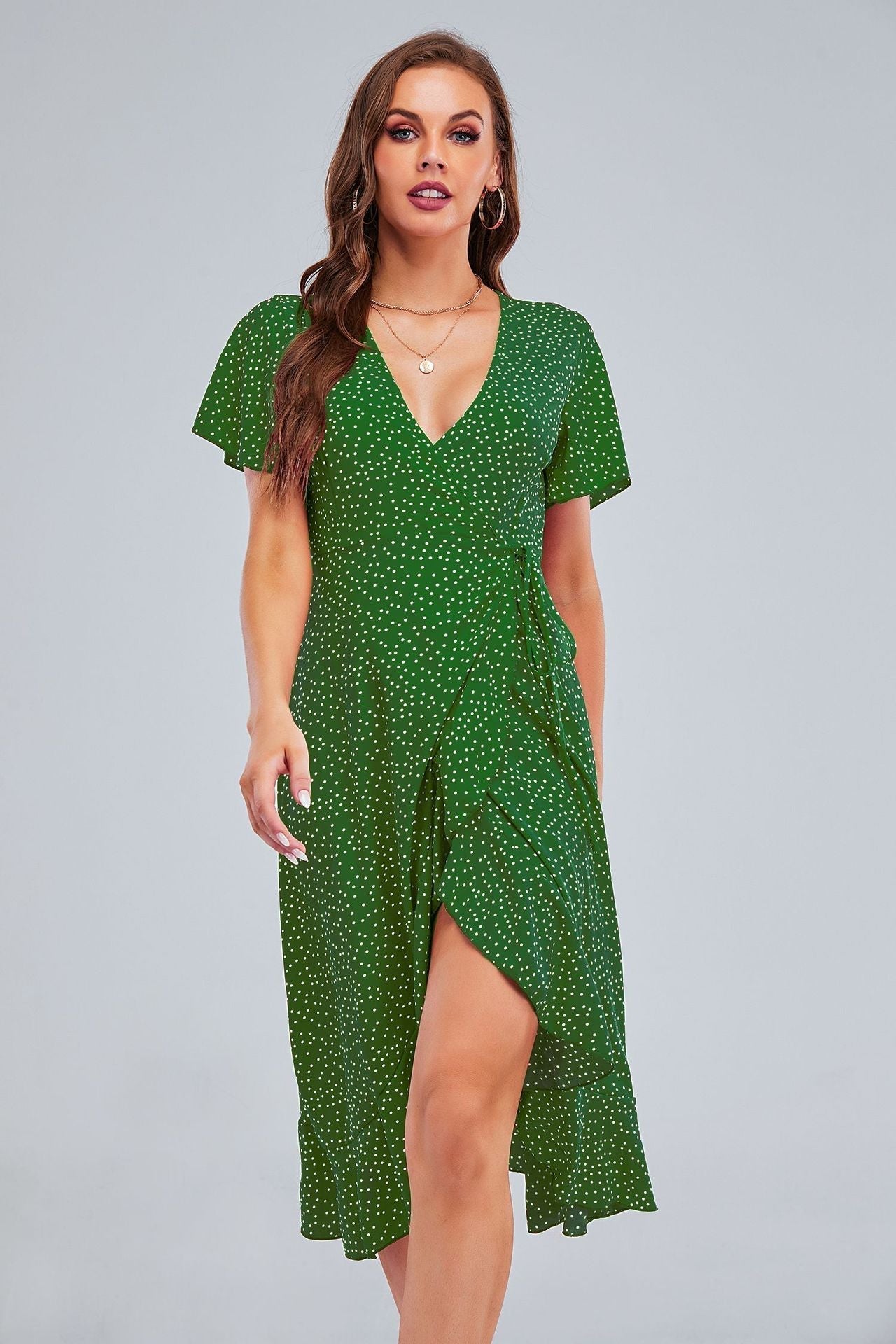 Rejoice Metallic Detailed Wrap Maxi Dress Green FINAL