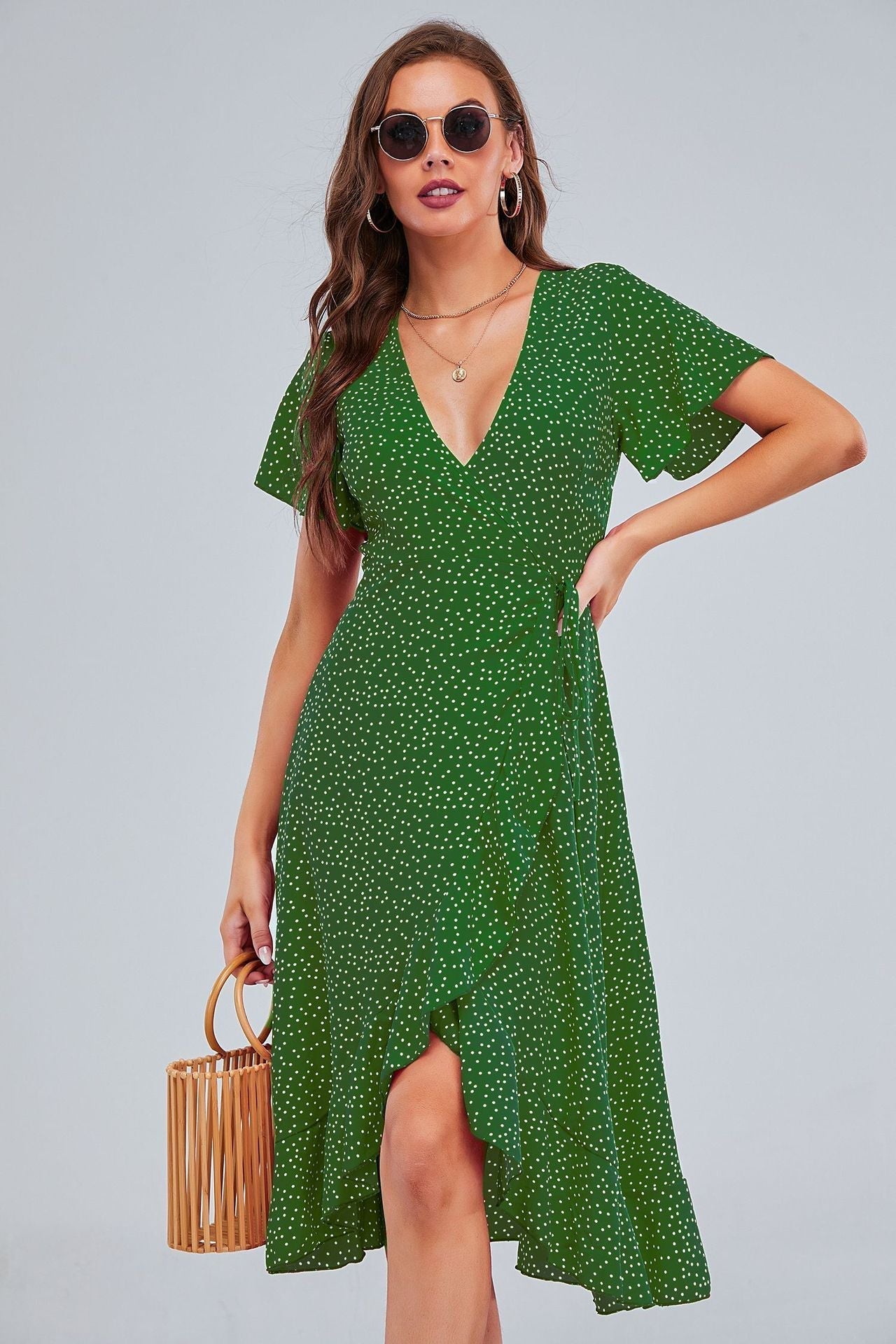 Rejoice Metallic Detailed Wrap Maxi Dress Green FINAL
