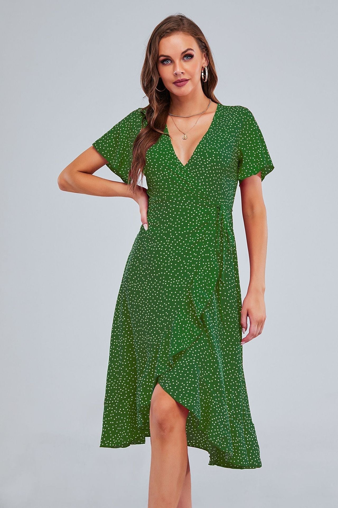 Rejoice Metallic Detailed Wrap Maxi Dress Green FINAL