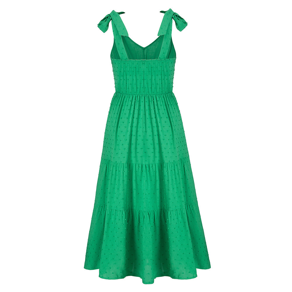 Parisa Embroidered Tiered Midi Dress Green