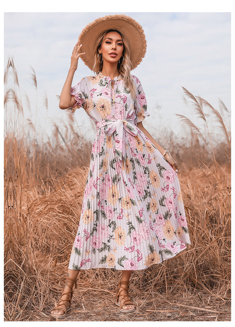 PREORDER Quiet Escape Floral Pleated Midi Dress Ivory