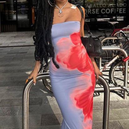 Gabriela Statement Long Dress with a Slit in a Contrasting Color Evening Wear Edit