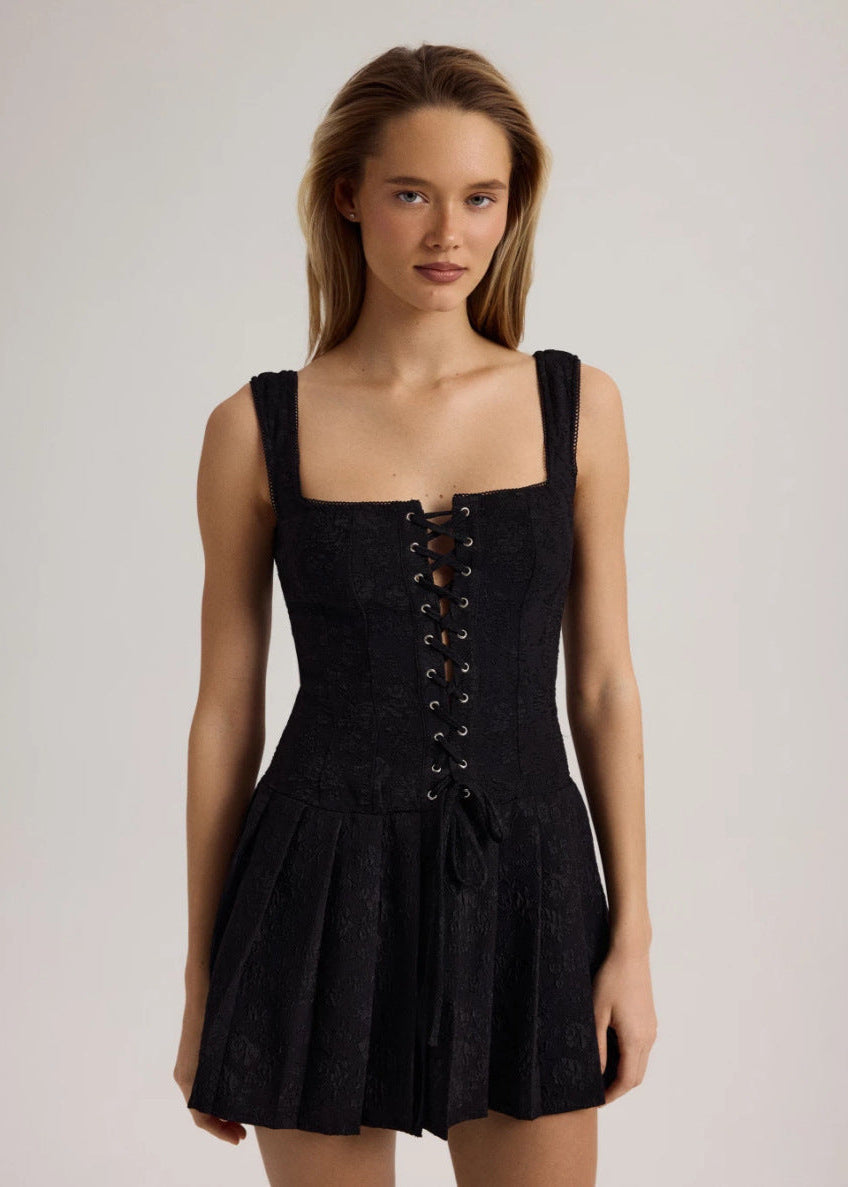 Noir Lace Up Corset Mini Dress
