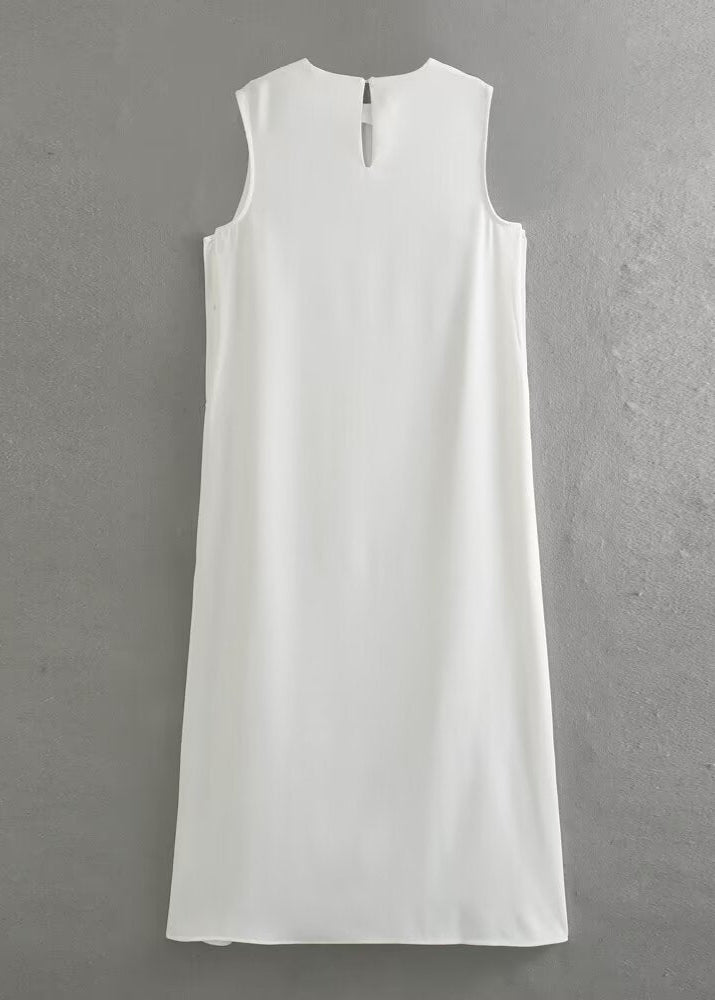 Celeste Minimalist Sleeveless Button Detail Maxi Dress
