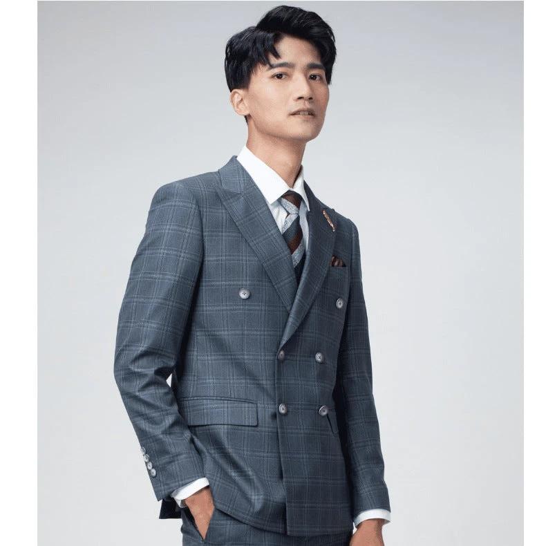 Double Breasted Slim Fit Mens Suit Korean Style Plus Size Wedding Groom (ZD17086)